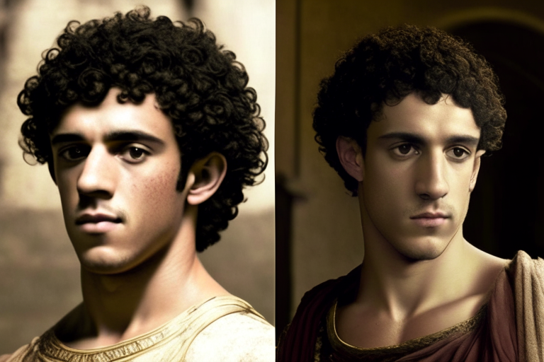 Marcus Antonius short curly hair looking on the left







