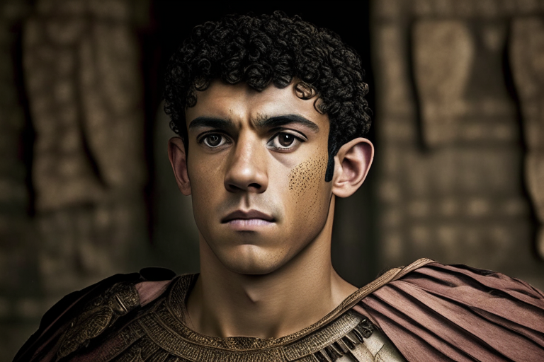 Marcus Antonius roman soldier  short curly hair looking on the left







