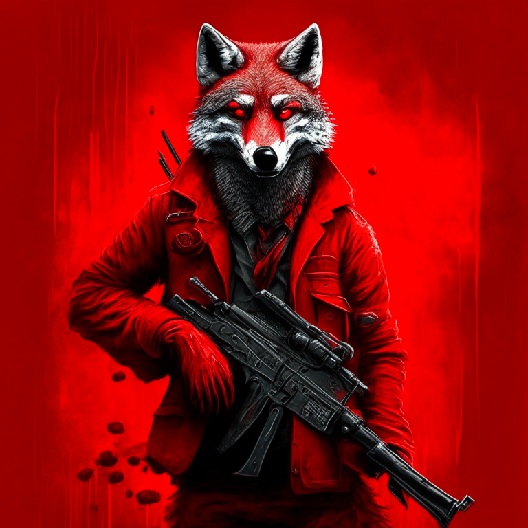 Paint me red Man wolf, with gun 