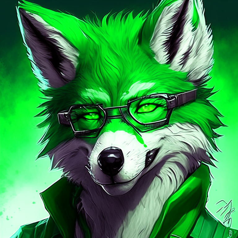 Paint me green Man wolf, anime with glasses 