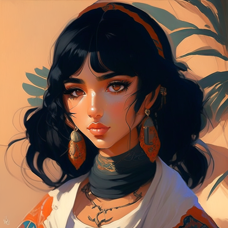 Paint me pretty Morocco girl anime, with black hair 