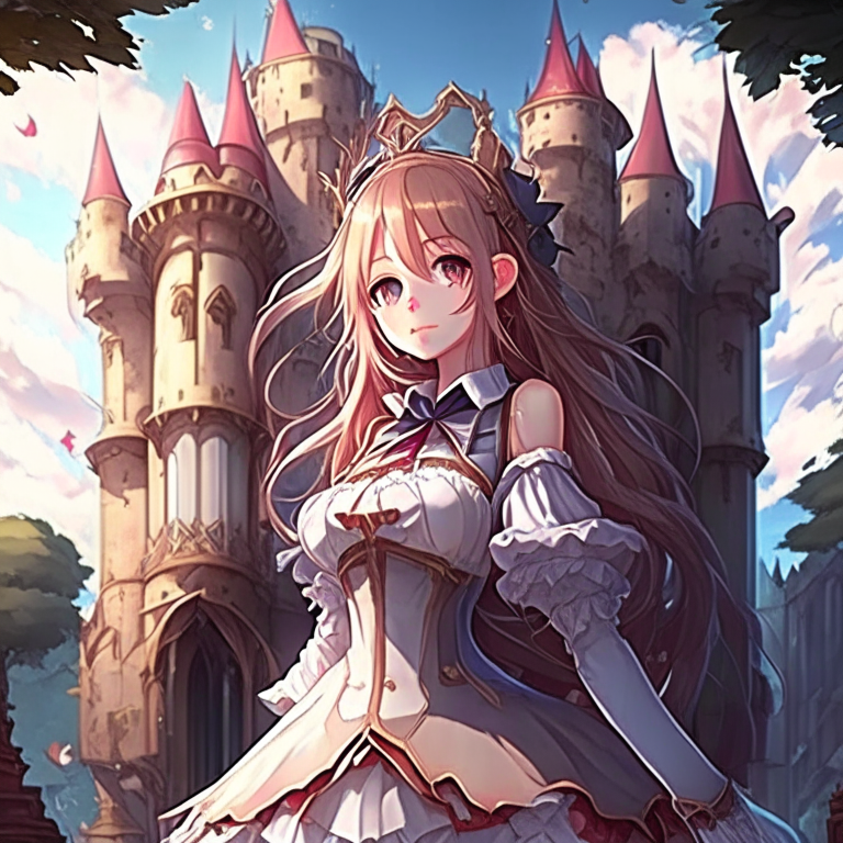 Design me pretty anime girl in castle 🏰