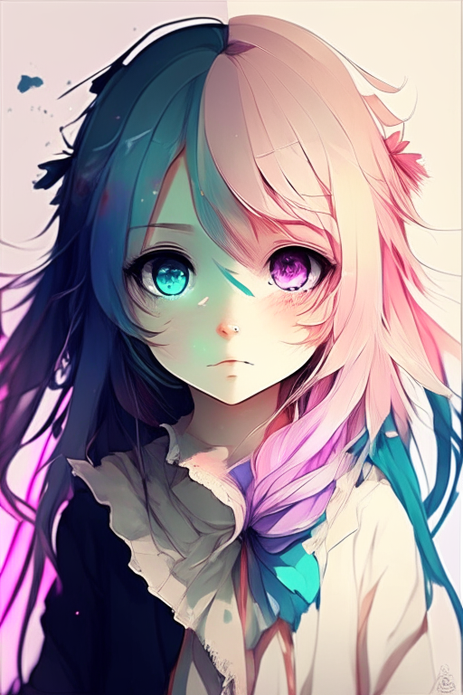 Little pretty anime girl with different colours
