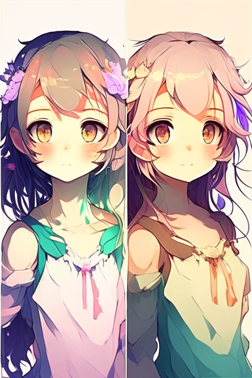 Younger pretty anime girl with different colours
