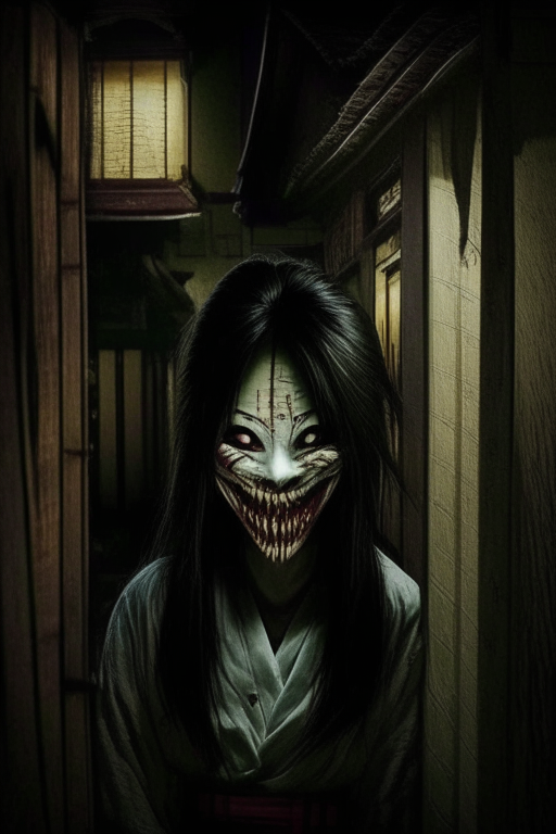 Kuchisake-onna, at night in a house in Japan