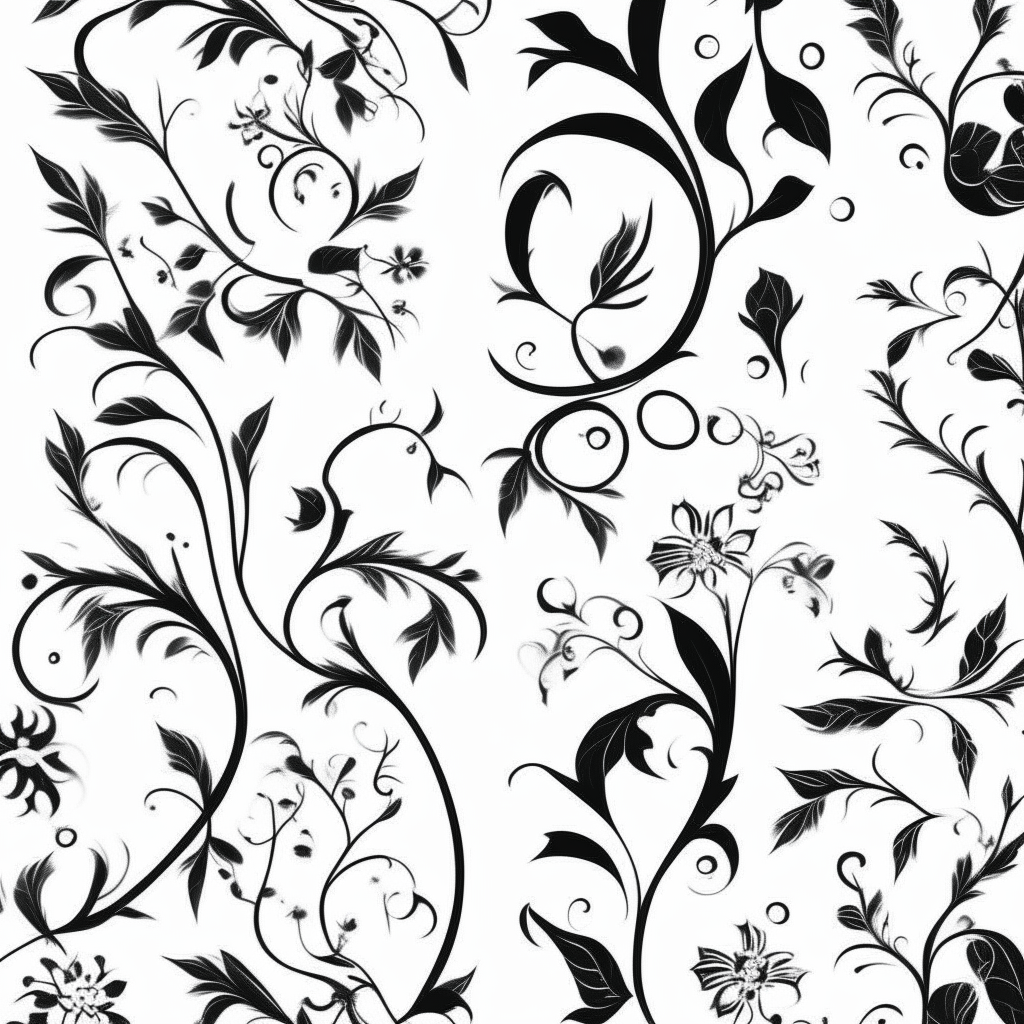 long vertical black floral pattern on a white background