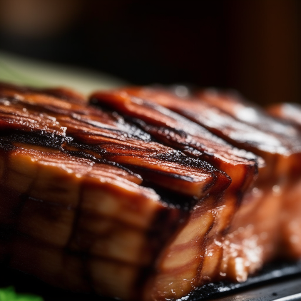 Korean-style grilled pork belly close up photo, bright natural window lighting, razor sharp focus, masterpiece