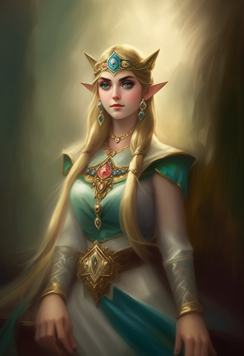 portrait painting of princess Zelda from The Legend of Zelda game series, centered composition