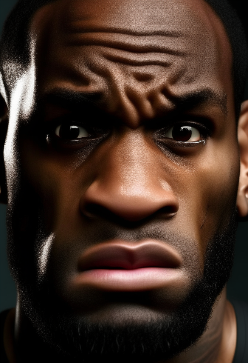 portrait of nba basketball player LeBron James making an ugly face, unflattering