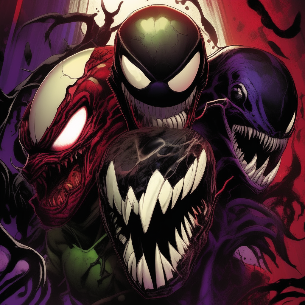 A comic book cover for the Torn Venom series by Edgar Walz, rendered in a diverse color palette with bold shadows, in the styles of Rangercore, violet, red, green Academia, and the art groups Zero and Colorism, digital painting
