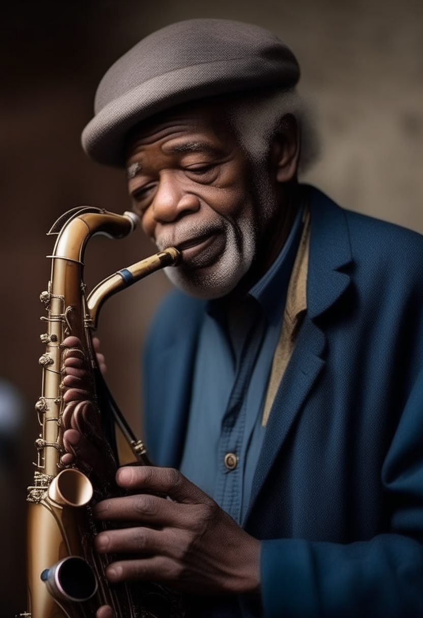 Old black man playing saxophone 