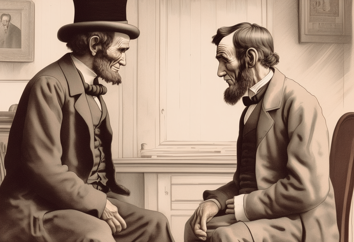 Abraham Lincoln talking with and old man 