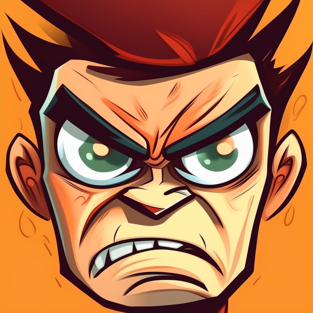 Fierce Expression: The person's face is contorted with anger, their eyebrows are furrowed, and their eyes appear intense and fiery. cartoon style
