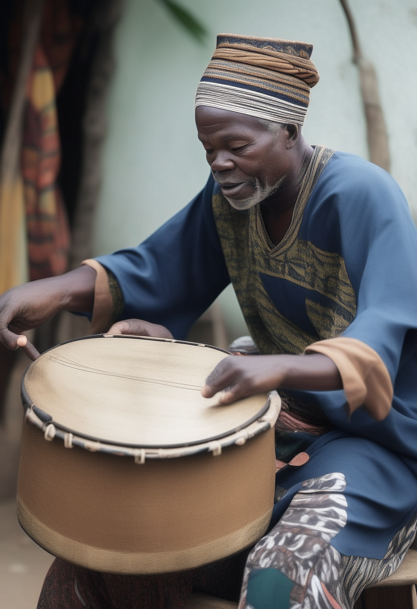 Nigerian Yoruba man hitting a local drum