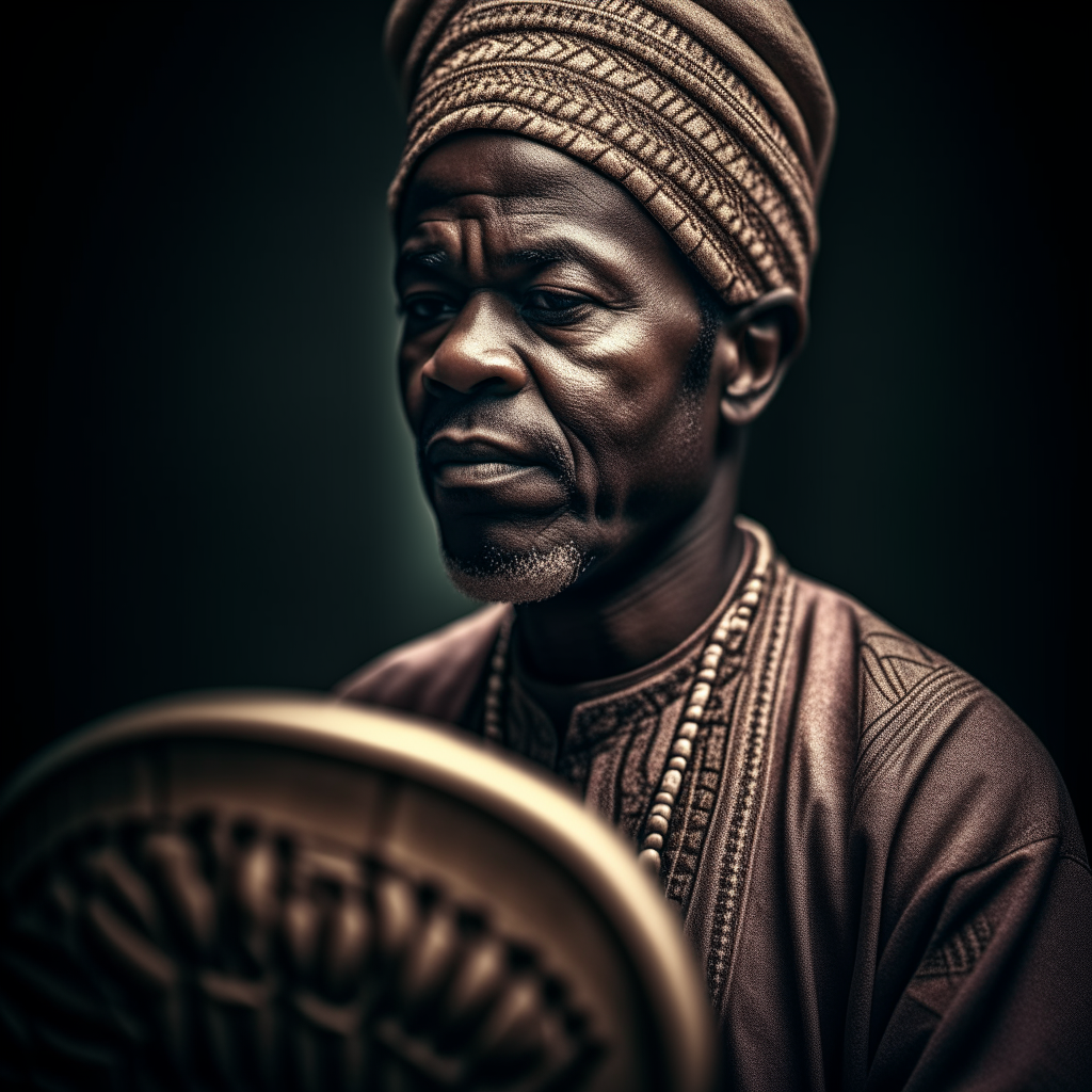 Nigerian Yoruba man using a talking drum