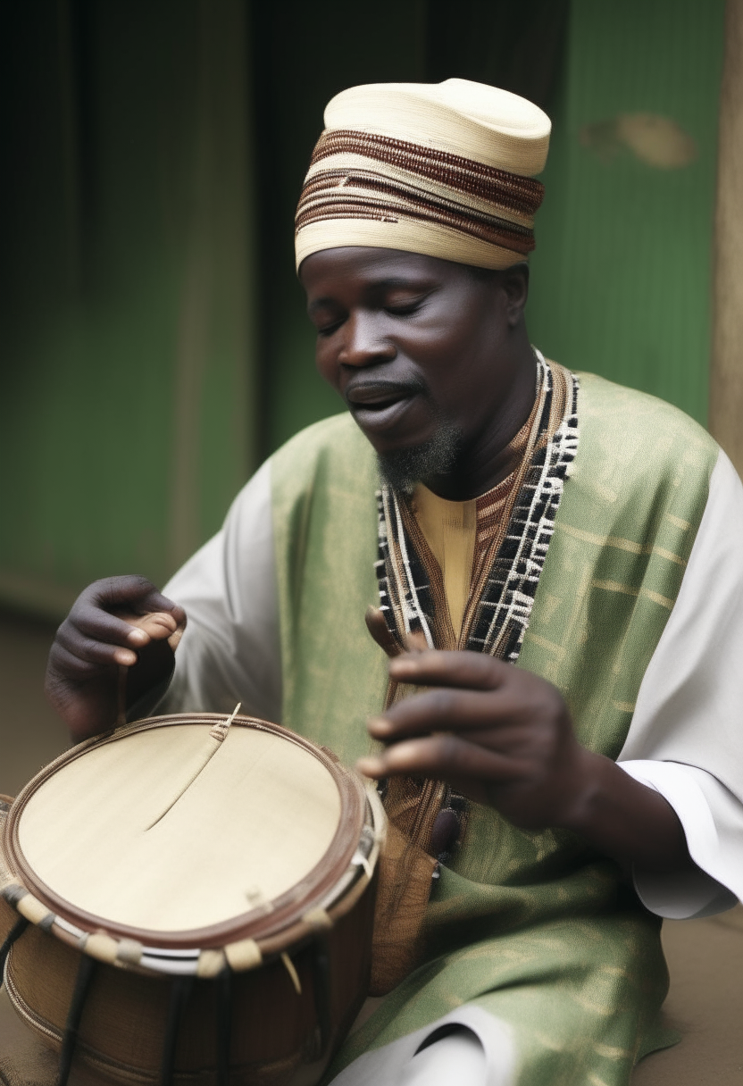 Nigerian Yoruba man using a talking drum