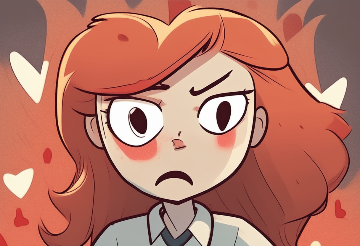 Emma's heart is filled with hatred and anger. cartoon style
