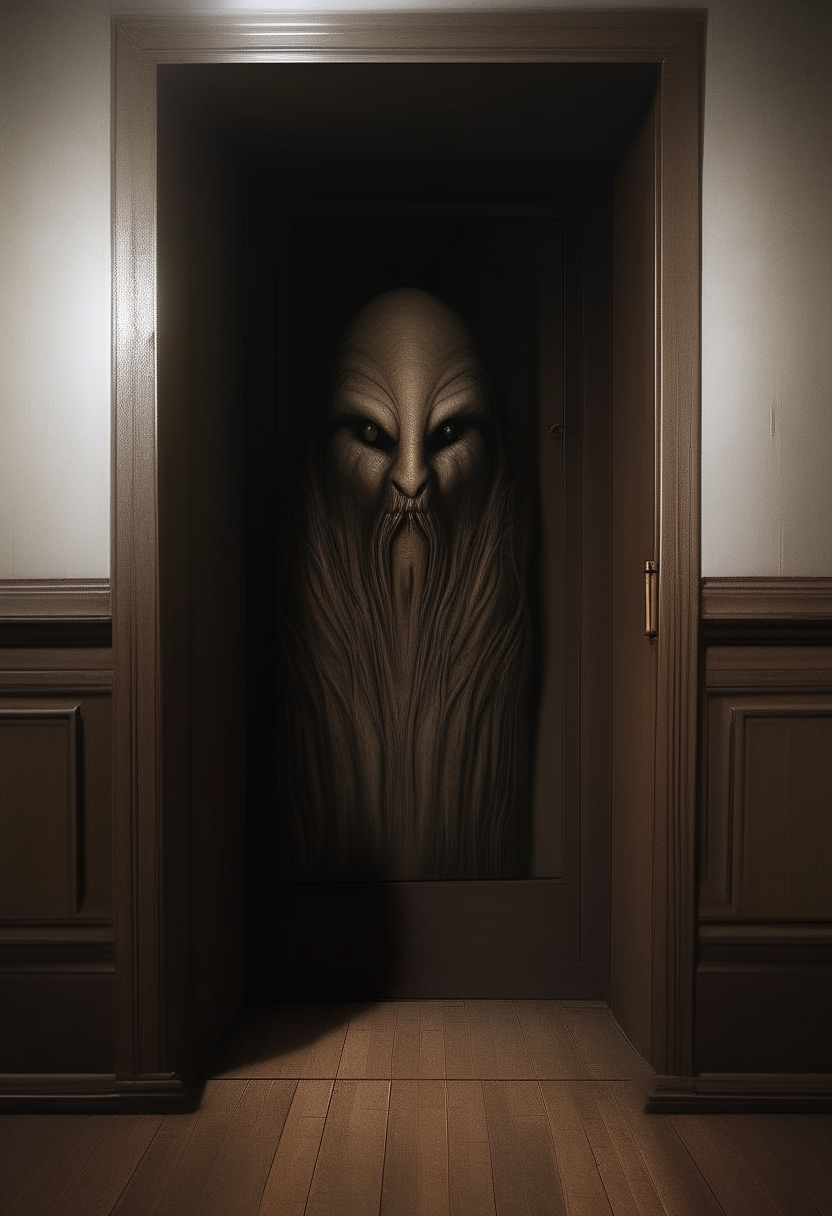 A maligan entity in a room door