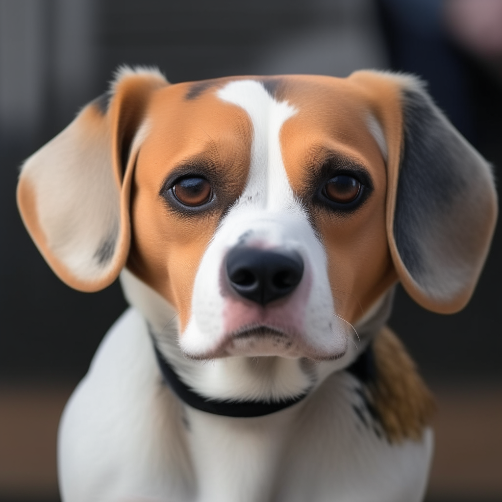 a beagle dog with brown, black and white fur