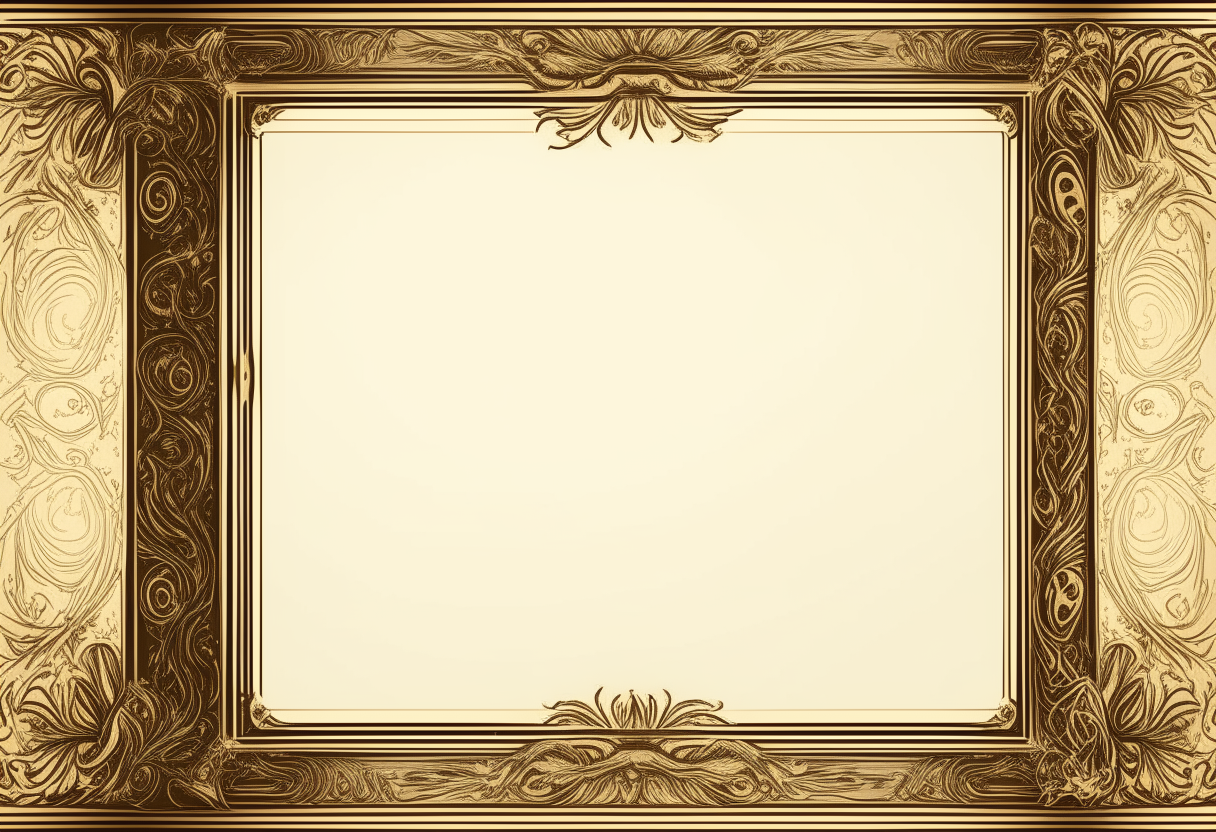 A blank comic book panel with ornate golden borders and corners