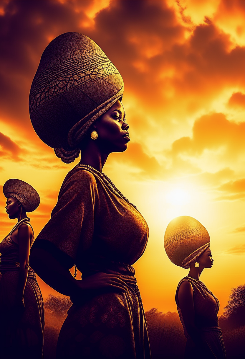 Graffiti of Nigerian Hausa women carrying calabash on the head, sun rising