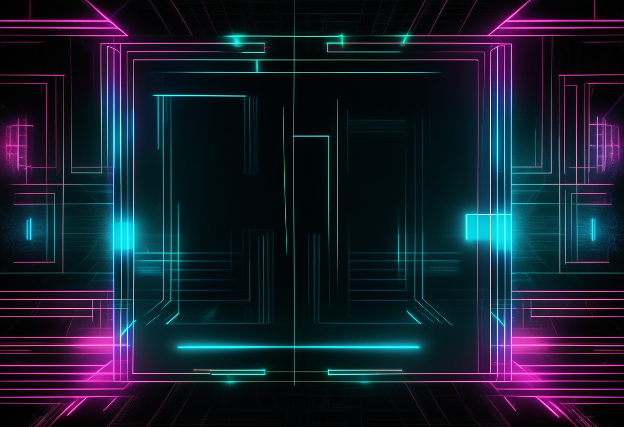 A different blank cyberpunk comic book panel with glowing neon borders and grid lines on a dark background