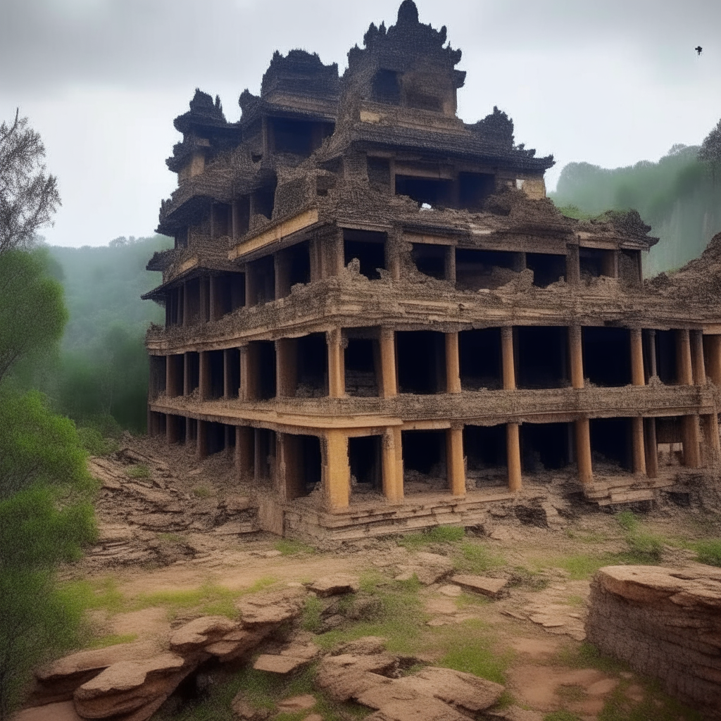 A completely destroyed ancient Chinese monastery