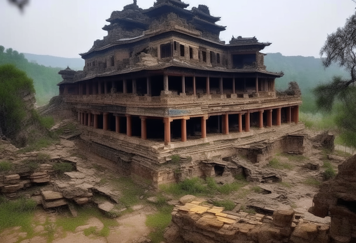 A completely destroyed ancient Chinese monastery