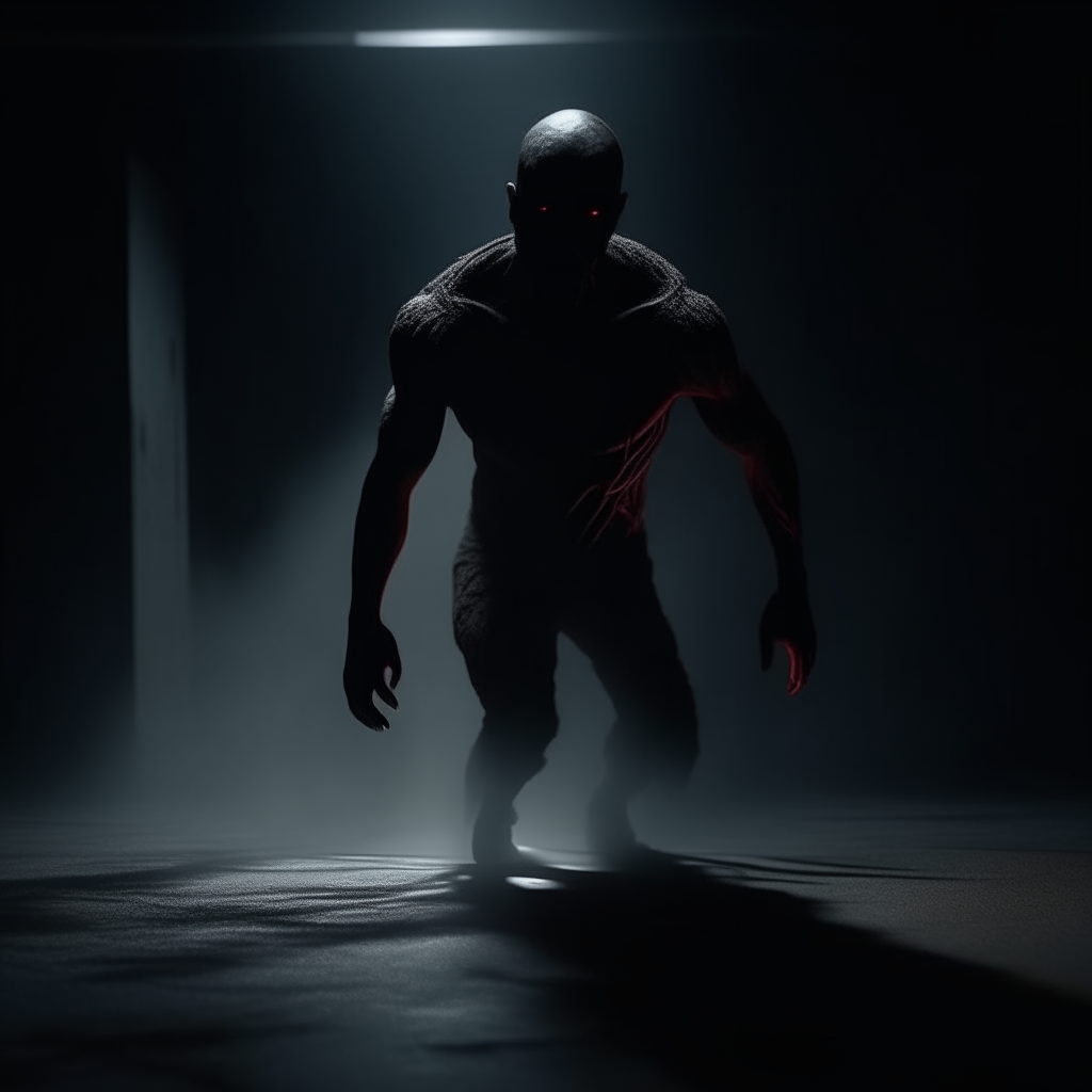 a blour body moving fast in the shadow, cenary horror, 8k, realistic, ultraHD