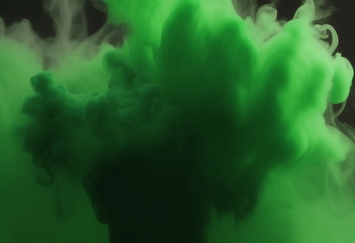 a radioctive smoke and signs of danger in banner green type live show, 8k, realistic, ultraHD