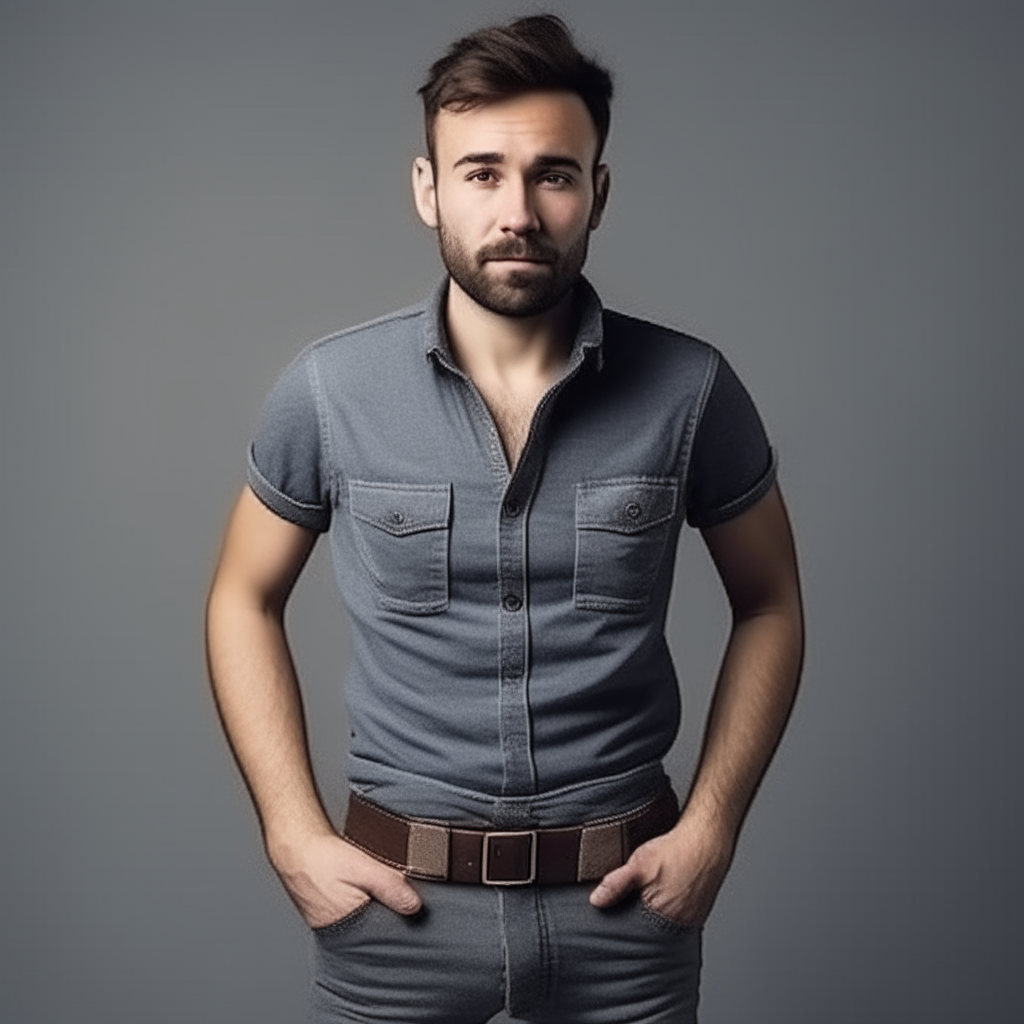 unique man facing camera waist upwards