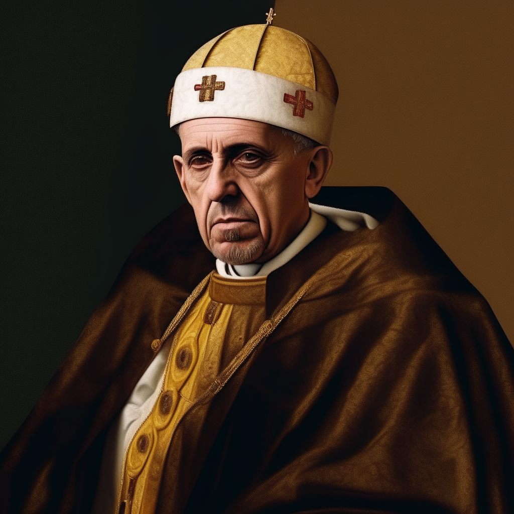 Pope Honorius wearing papal vestments and mitre, portrait, cinematec style