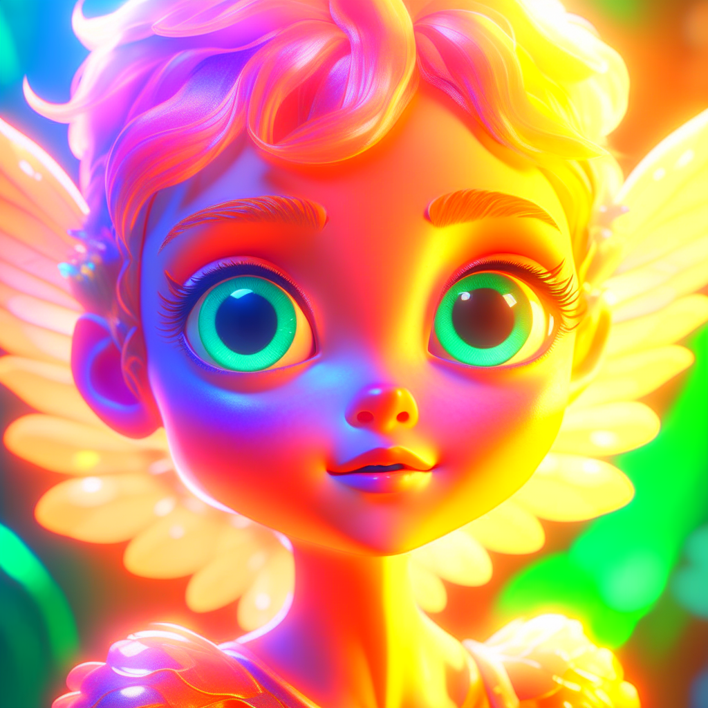 pltn style, winged fairy, cute big circular reflective eyes, Pixar render, unreal engine cinematic smooth, intricate detail. in pastel solid colour and thick uneven outline, video still, digital oil painting, HQ, 85mm