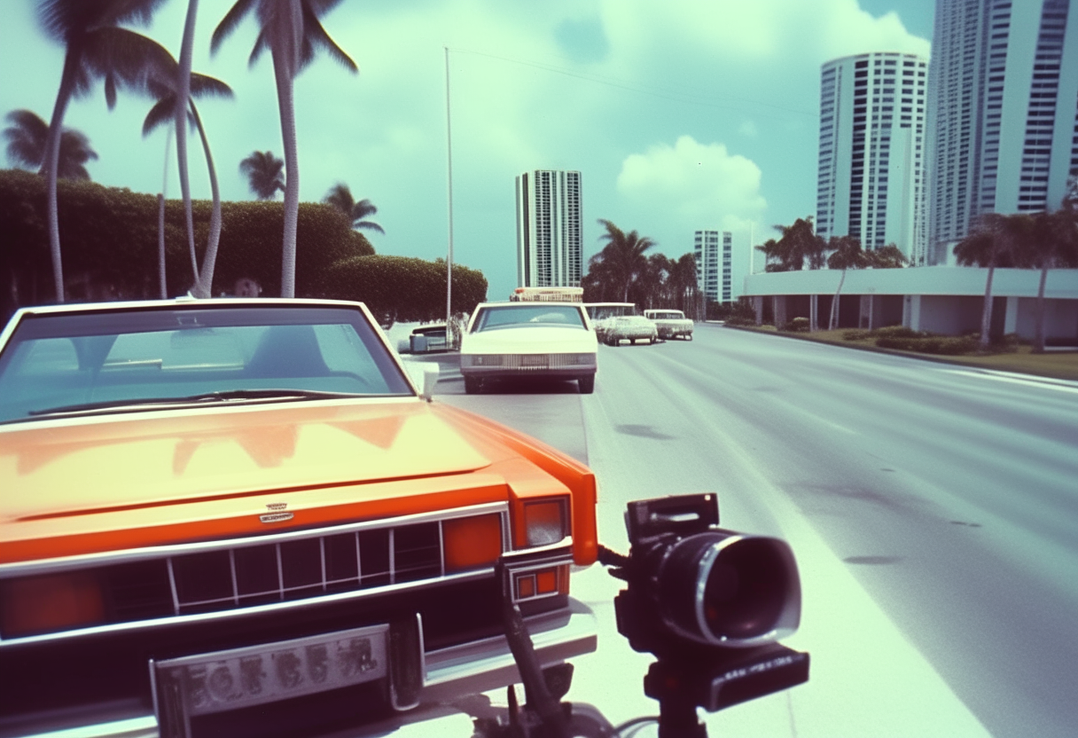 Create video driving in miami beach 1984