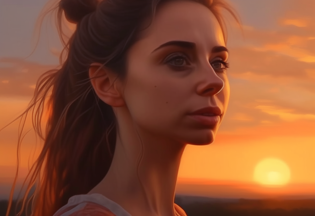 Beautiful portrait of a woman in sunset 
 painting 4k,cinematique ultra realiste”