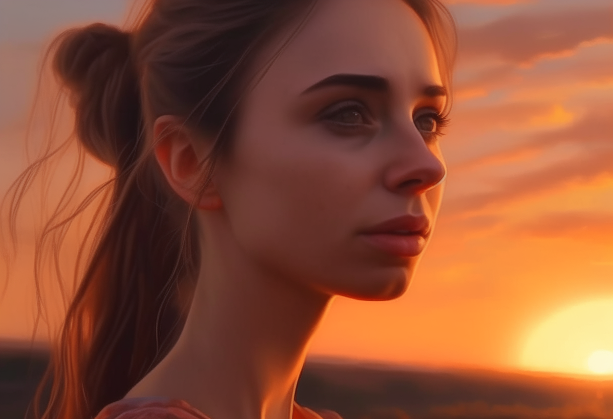 Beautiful portrait of a woman in sunset 
 painting 4k,cinematique ultra realiste”