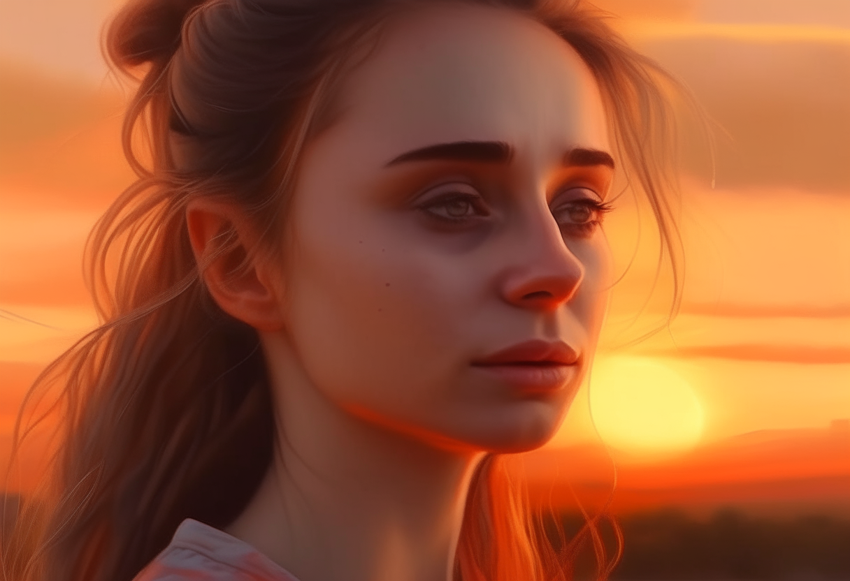 Beautiful portrait  in sunset 
 painting 4k,cinematique ultra realiste”