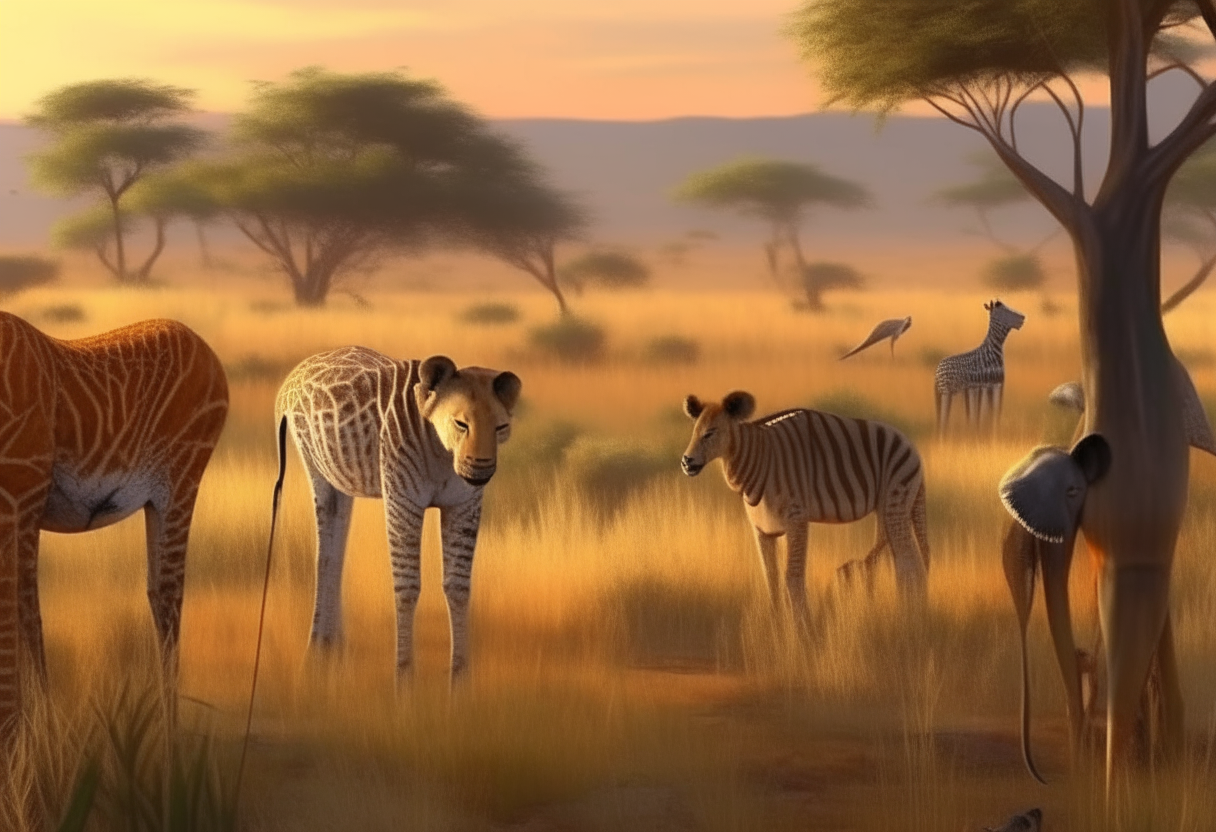 Nice painting of wild animals in the savannah 4k,cinematique ultra realiste”