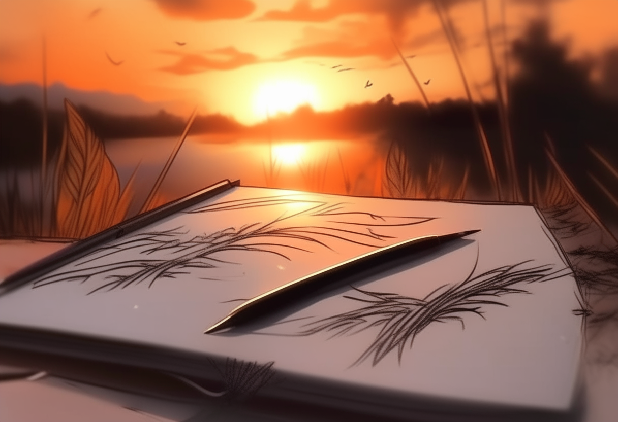 Beautiful drawings on a sunset notebook 4k cinematique ultra realiste 