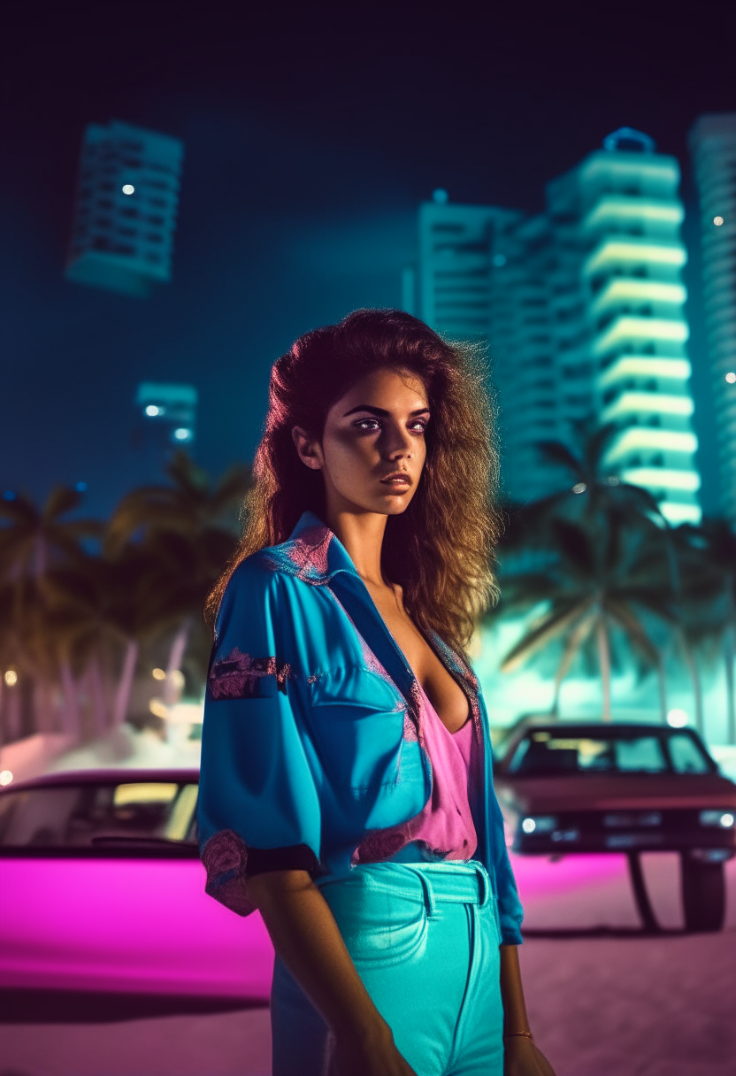 80s Girl in Miami Beach night