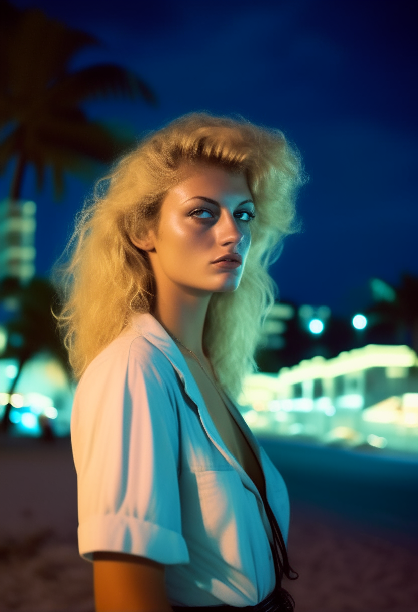 80s Girl blond in Miami Beach night