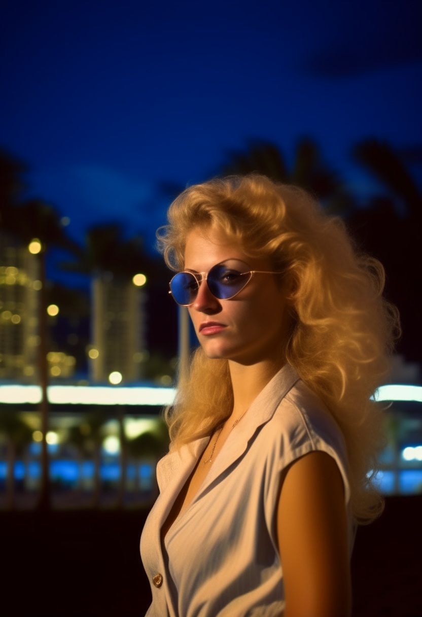 80s bealty woman blond in Miami Beach night