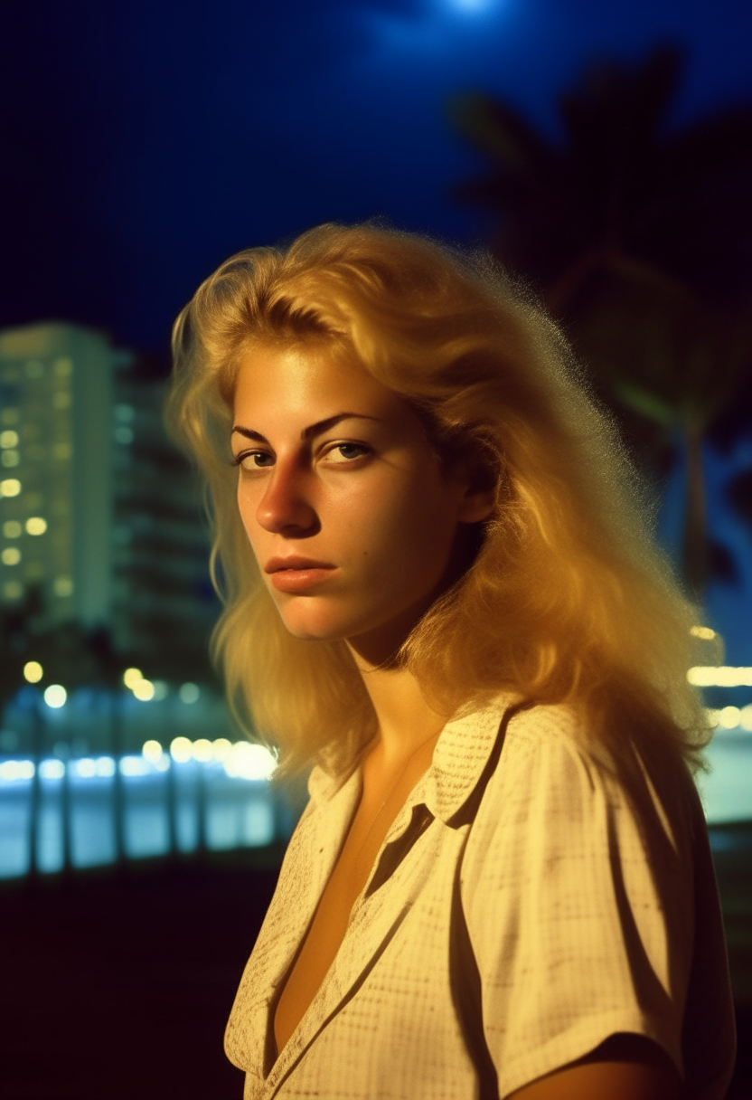 bealty woman blond in Miami Beach night 80s