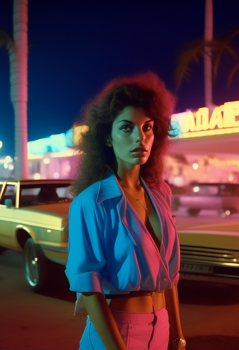 Miami beach night 80s woman 