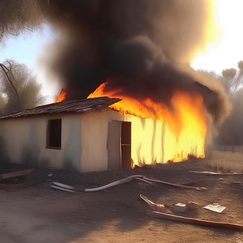 vídeo con fondo croma de una casita ardiendo en llamas