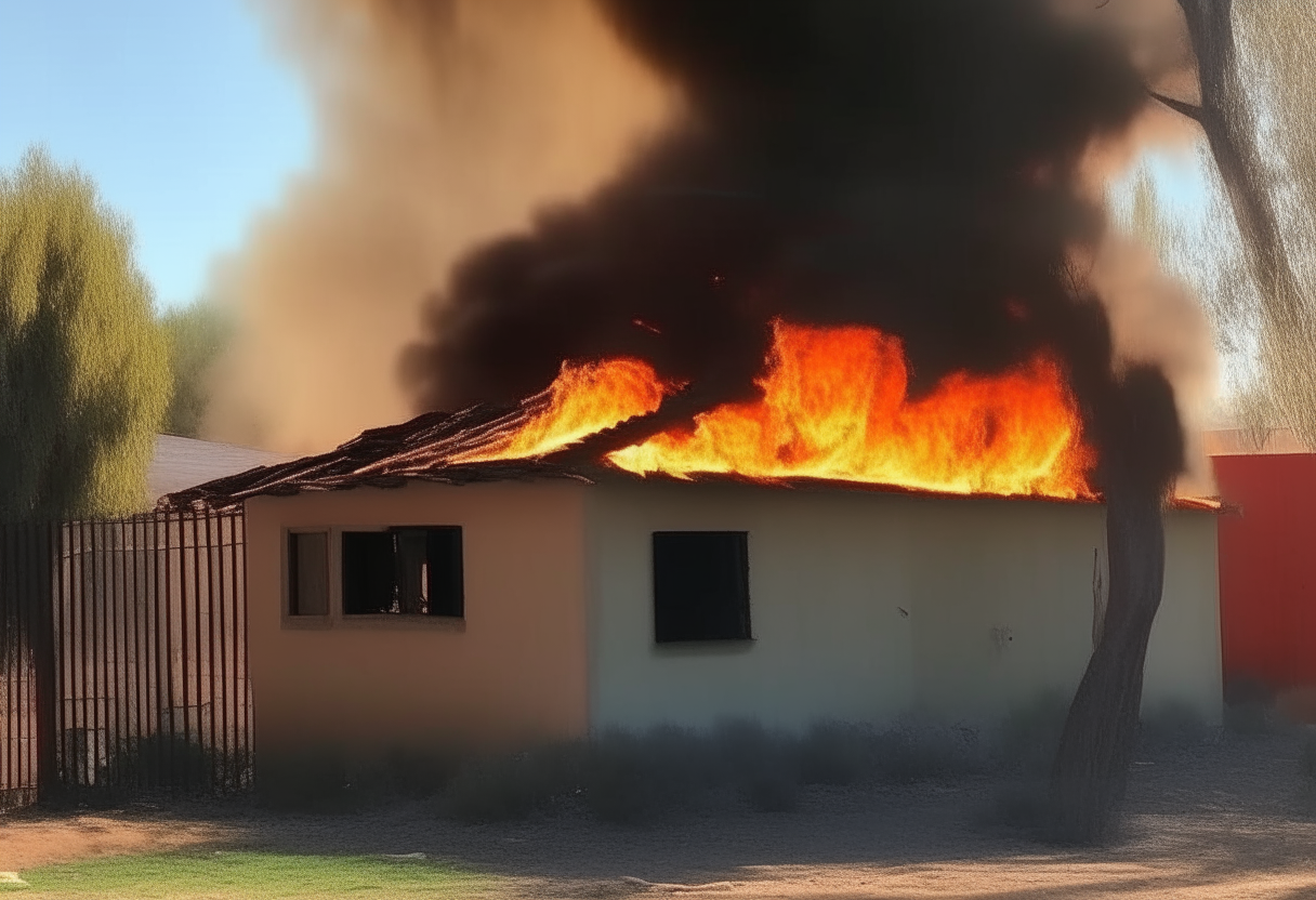 un croma con una casita ardiendo en llamas