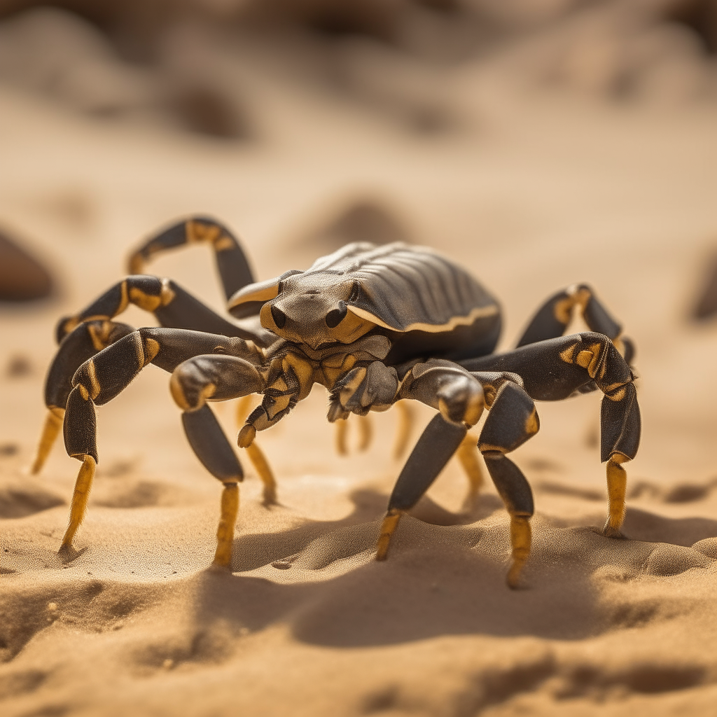 a large emperor scorpion on sand, detailed macro photography a large emperor scorpion on sand, detailed macro photography