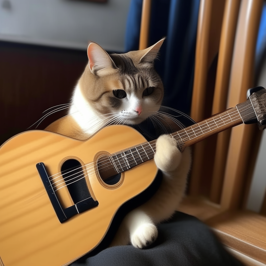 un gato atigrado tocando una guitarra acústica