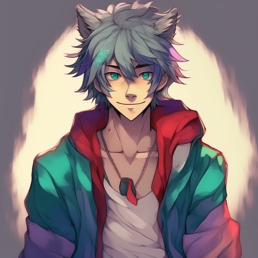 Handsome anime wolf man , with different colours 