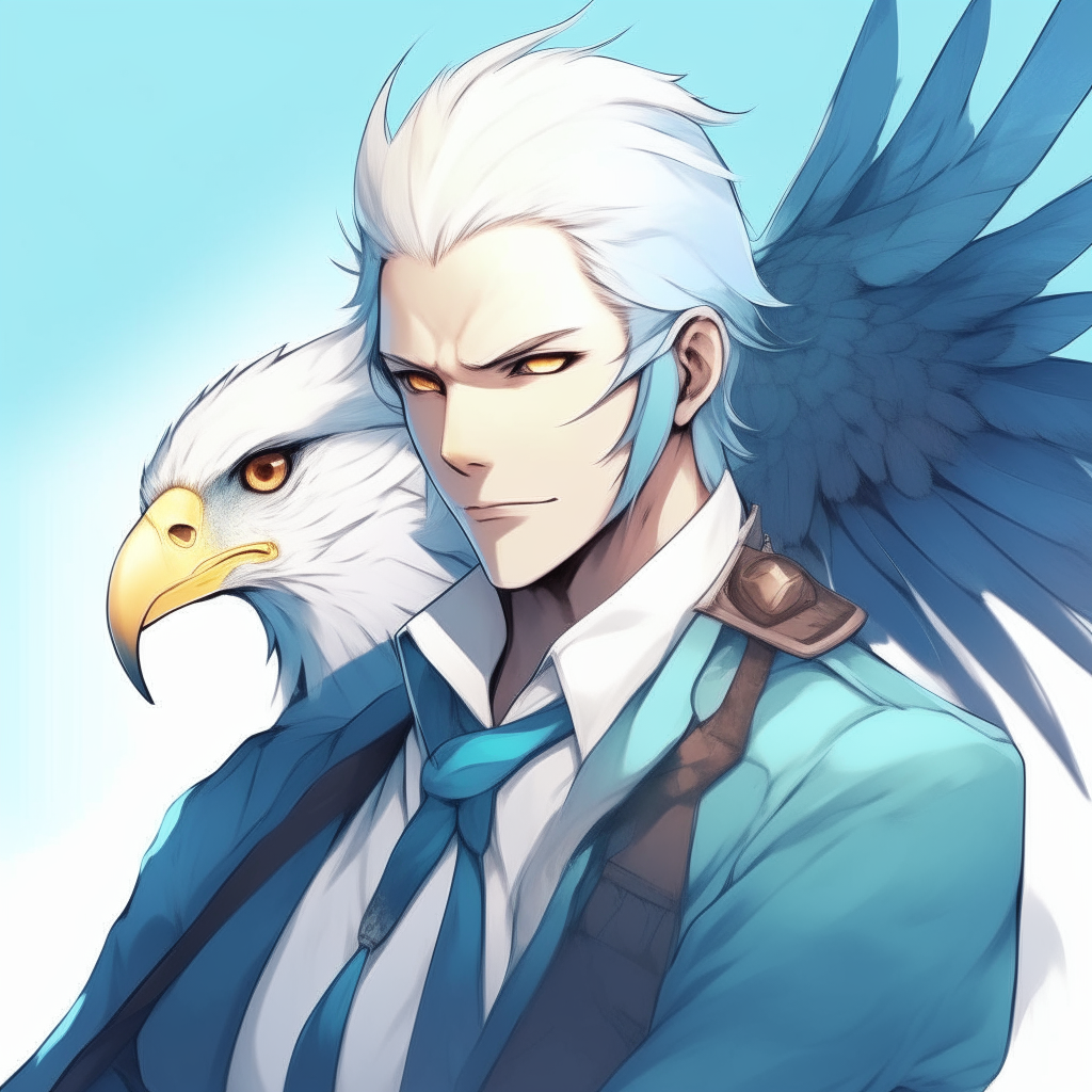 Handsome anime eagle 🦅 man , with light blue colour 